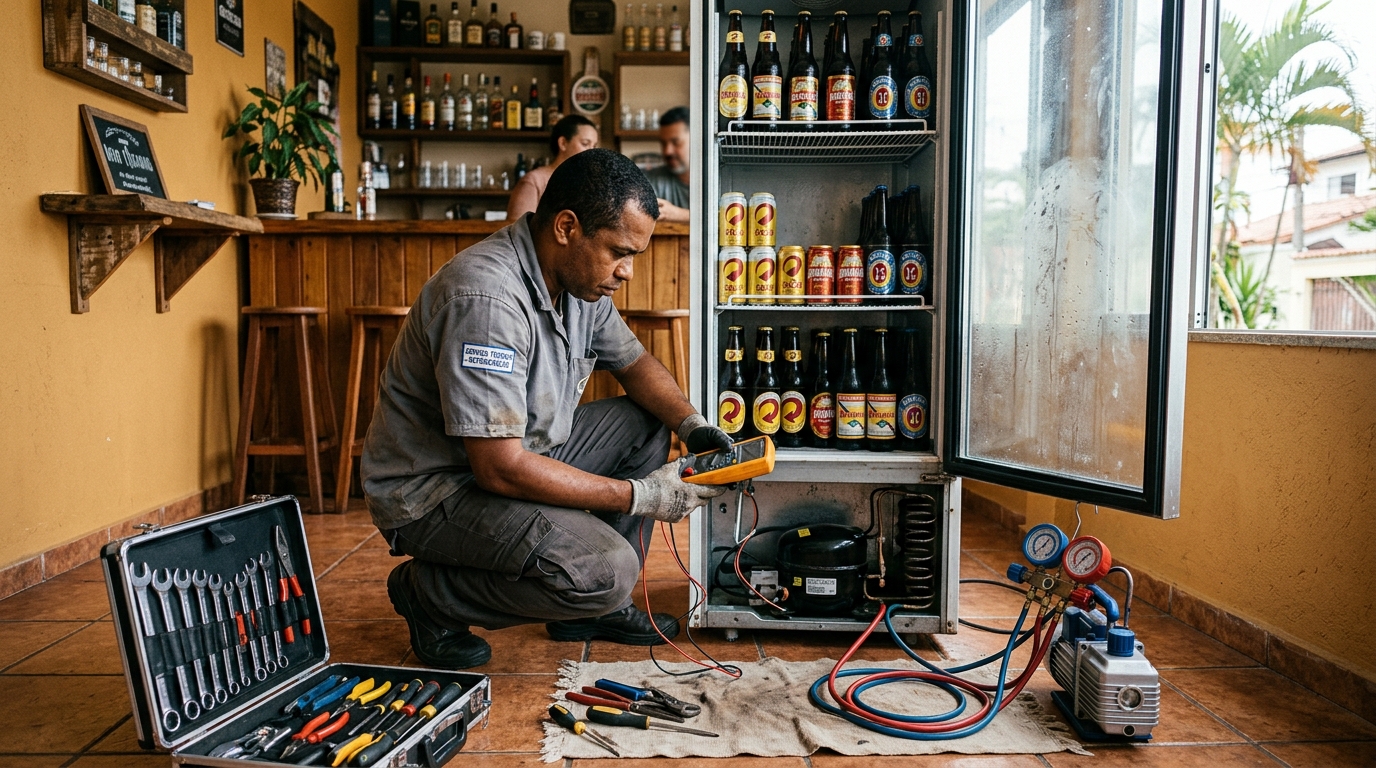 Substituição do termostato de uma cervejeira em Taubaté‑SP